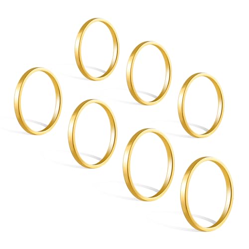ALEXCRAFT 18K Gold Ringe Set für Damen Herren Edelstahl Knöchelringe Stapelbarer Ring Midi Ringe Minimalistischer Fingerringe Set 7 Stück 2MM ALEXCRAFT 18K Gold Ringe Set für Damen Herren Edelstahl Knöchelringe Stapelbarer Ring Midi Ringe Minimalistischer Fingerringe Set 7 Stück 2MM von ALEXCRAFT