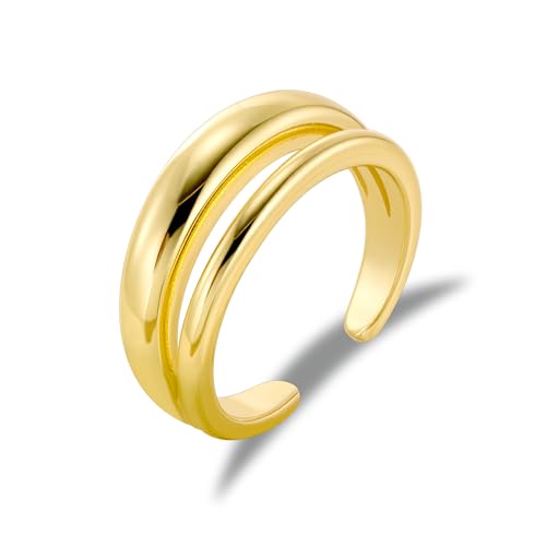 ALEXCRAFT 2in1 Stapelbare Gold Ringe für Damen Frauen, 14K Vergoldet Doppel Mehrlagige Ring Verstellbare Einfacher Layered Klobig Breit Dick Glatter Gold Wassertropfen Offen Umarmen Daumen Ringe von ALEXCRAFT