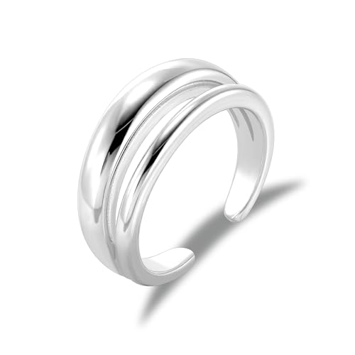 ALEXCRAFT 2in1 Stapelbare Silber Ringe für Damen Frauen, Doppel Mehrlagige Ring Sterling Silber 925 Verstellbare Einfacher Layered Klobig Breit Dick Glatter Wassertropfen Offen Umarmen Daumen Ringe von ALEXCRAFT