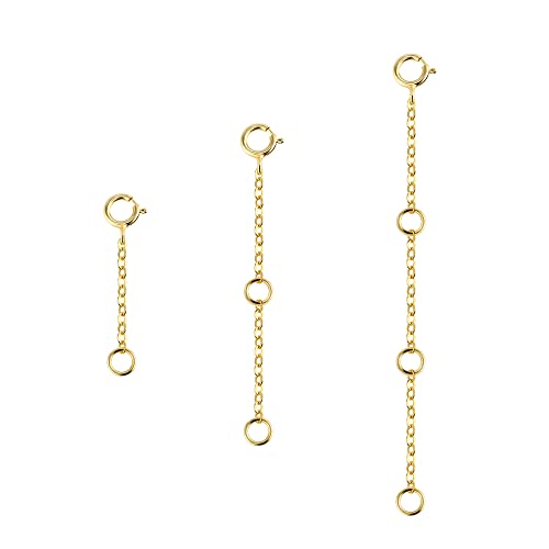 ALEXCRAFT 3-teiliges Gold Kettenverlängerungsset, 14 Karat vergoldet, für Damen und Herren, Halskette, Armband, Fußkette, 1-3 Zoll, Hypoallergen, Blei- und Nickel-frei von ALEXCRAFT