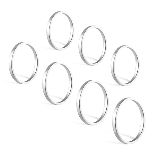 ALEXCRAFT 7 Stück Silber Ringe Set für Damen Herren Edelstahl Knöchelringe Stapelbarer Ring Midi Ringe Minimalistischer Fingerringe Set 2MM von ALEXCRAFT