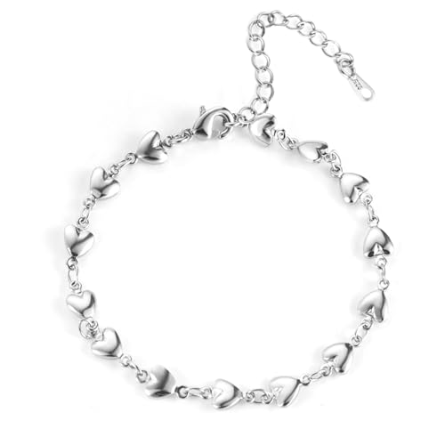 ALEXCRAFT Armband Silber 925 Damen Herz Armkette Valentinstag Muttertag Geburtstags Weihnachten Geschenk für Sie Frauen Freundin Mama Geschenke Schmuck Verstellbare Kette 17+5 cm von ALEXCRAFT