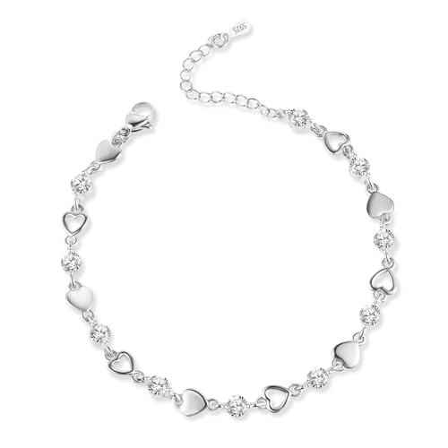 ALEXCRAFT Armband Silber 925 Damen Herz Zirkonia Armkette Valentinstag Muttertag Geburtstags Weihnachten Geschenk für Sie Frauen Freundin mama Geschenke Schmuck Verstellbare Kette 18+3 cm von ALEXCRAFT