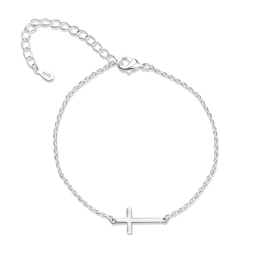 ALEXCRAFT Kreuz Armband Silber 925 Damen Armkette Schmuck Verstellbare Kette Valentinstag Muttertag Geburtstags Weihnachten für Sie Frauen Freundin Mama Geschenke 17+5cm von ALEXCRAFT
