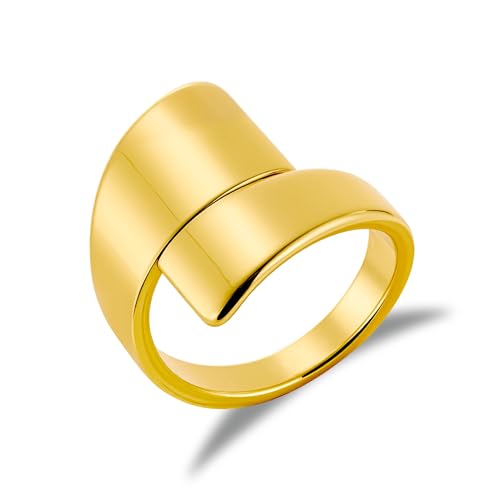 ALEXCRAFT Breit Gold Ringe für Damen, 14K Vergoldet Groß Glatter Ring Verstellbare Offen Flache Breit Klobig Chunky Wassertropfen Ringen Gold Groß Daumen Finger Umarmen Ringe für Damen Frauen Herren von ALEXCRAFT