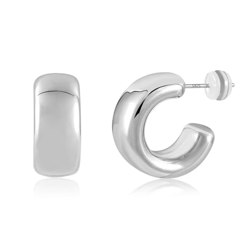 ALEXCRAFT Breit Ohrringe Creolen Silber 925 Klein Damen Chunky Silver Earrings Geschenk für Frauen Freundin Mama Mädchen von ALEXCRAFT