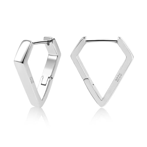 ALEXCRAFT Breit Rhombus Ohrringe Creolen Silber 925 Klein Damen Geschenk für Frauen Freundin Mama Mädchen von ALEXCRAFT