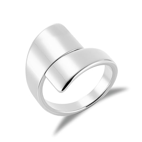 ALEXCRAFT Breit Silber Ringe für Damen, Sterling Silber 925 Groß Glatter Ring Verstellbare Offen Flache Breit Klobig Chunky Wassertropfen Ringen Groß Daumen Finger Umarmen Ringe für Damen Frauen von ALEXCRAFT