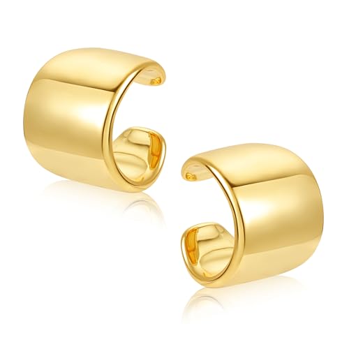 ALEXCRAFT Chunky Ear Cuff Gold Edelstahl Non-Piercing Fake Helix Knorpel Manschette Ohrringe Conch Manschetten Ohrringe für Frauen Freundin Mama von ALEXCRAFT
