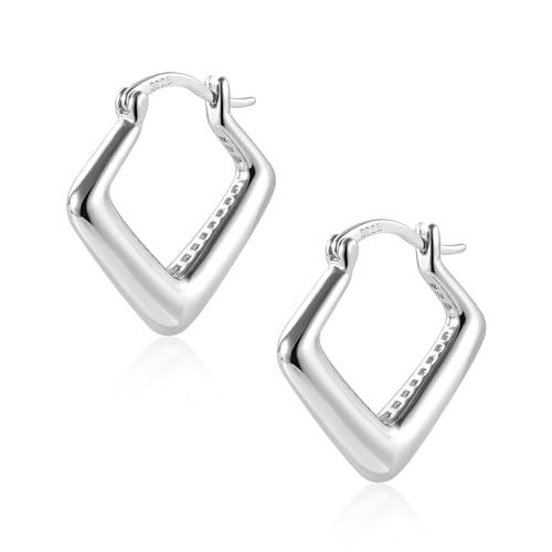 ALEXCRAFT Chunky Ohrringe Silber 925 Eckige Creolen Klein Damen Silver Hoop Earrings Geschenk für Frauen Freundin Mama Mädchen von ALEXCRAFT