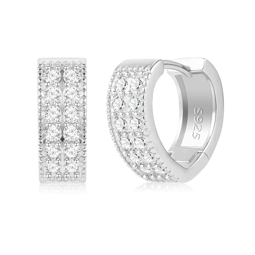 ALEXCRAFT Chunky Herz Ohrringe Silber 925 Creolen Klein mit Zirkonia Heart Silver Hoop Earrings Geschenk für Frauen Freundin Mama Mädchen von ALEXCRAFT