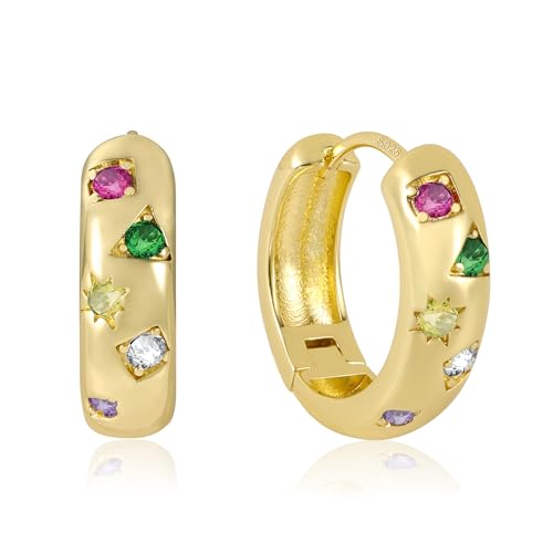 ALEXCRAFT Chunky Ohrringe Creolen Gold mit Zirkonia14K Goldene Ohrringe Damen Geschenk für Frauen Freundin Mama Mädchen von ALEXCRAFT