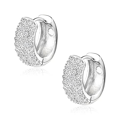 ALEXCRAFT Chunky Ohrringe Creolen Silber 925 Huggie Ohrringe Damen Cubic Zirconia Ohrringe Creolen 17mm von ALEXCRAFT