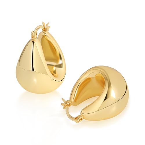 ALEXCRAFT Dicke Ohrringe Gold Creolen Breit Große 14K Chunky Hoop Earrings Goldene Ohrringe Damen Geschenk für Frauen Freundin Mama Mädchen von ALEXCRAFT