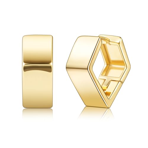 ALEXCRAFT Ohrringe Gold Creolen Eckig 14K Chunky Rhombus Goldene Ohrringe Damen Geschenk für Frauen Freundin Mama Mädchen von ALEXCRAFT