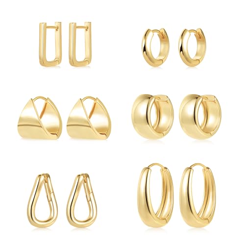 ALEXCRAFT Chunky Ohrringe Gold Creolen Set 14K Dicke Goldene Ohrringe Damen für Frauen Freundin Mama Mädchen von ALEXCRAFT