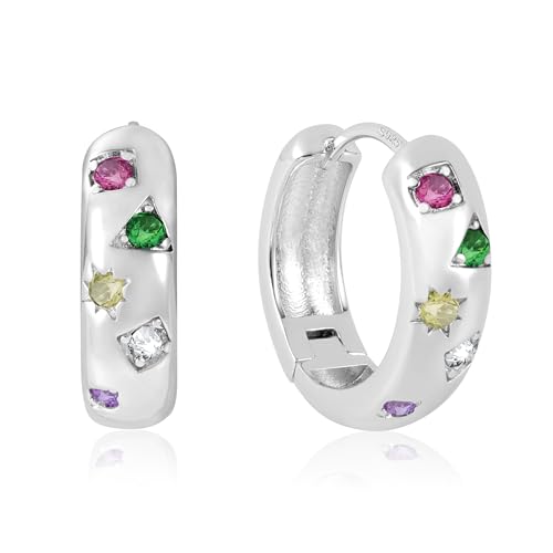 ALEXCRAFT Chunky Creolen Silber 925 klein Ohrringe Damen Mädchen mit Zirkonia Geschenk für Frauen Freundin Mama Mädchen von ALEXCRAFT