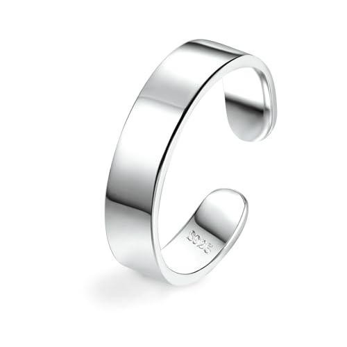 ALEXCRAFT Chunky Ring Silber 925 Damen Herren Offene Verstellbare Silberring Breit Geschenke für Frauen Freundin Mama Mädchen Valentinstag 5mm von ALEXCRAFT