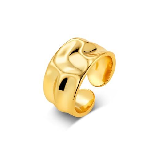 ALEXCRAFT Ringe Gold Edelstahl Damen Herren Wasserfest Verstellbar Chunky Gold Ringe Frauen Wasserfest Größe Vergoldet Freundin Mama Mädchen Ring Schmuck von ALEXCRAFT