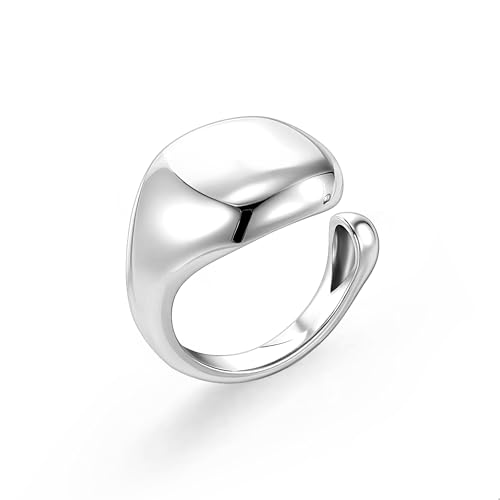 ALEXCRAFT Damen Ringe Silber Edelstahl Verstellbar Wasserfest Größe Herren Ringe Chunky Silber Mama Engagement Promise Ring Schmuck von ALEXCRAFT