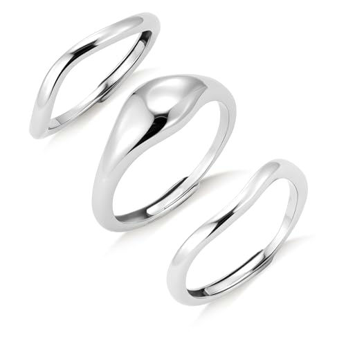 ALEXCRAFT Ringe Damen Silber Frauen Größenverstellbarer Set 3 Ring Silber Verstellbar Freundin Mama Engagement Promise Ring Schmuck 3 Stück von ALEXCRAFT