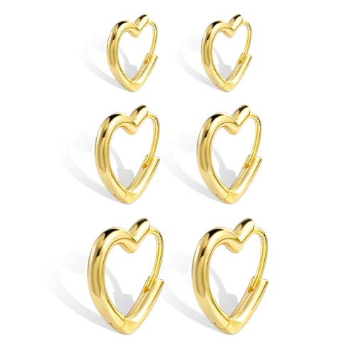 ALEXCRAFT Creolen Gold Ohrringe Herz Set Klein Damen 14K Vergoldete Ohrringe Geschenk für Frauen Freundin Mama Mädchen von ALEXCRAFT