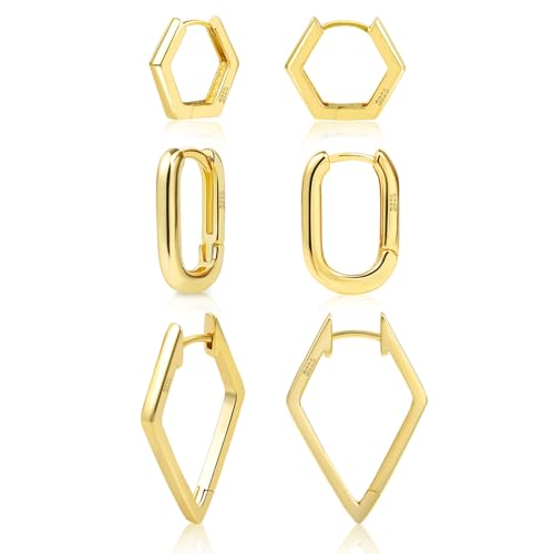 ALEXCRAFT Eckige Creolen Gold Ohrringe Set Klein Damen 14K Huggie Vergoldete Ohrringe Geschenk für Frauen Freundin Mama Mädchen von ALEXCRAFT