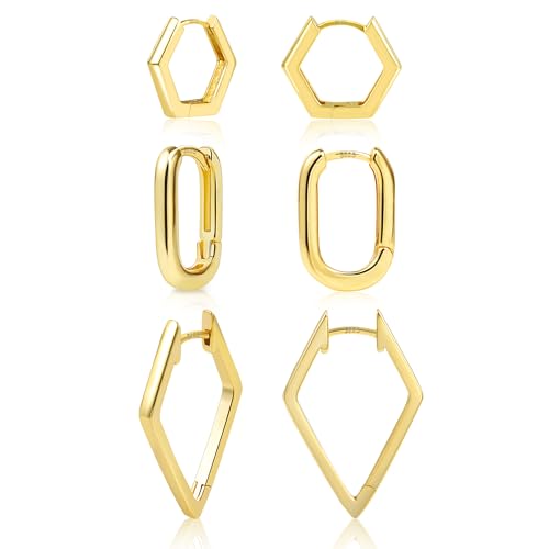 ALEXCRAFT Eckige Creolen Gold Ohrringe Set Klein Damen 14K Huggie Vergoldete Ohrringe Geschenk für Frauen Freundin Mama Mädchen von ALEXCRAFT