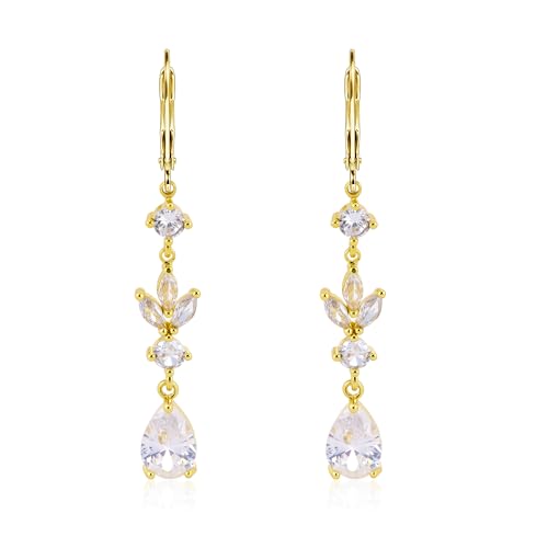 ALEXCRAFT Ohrringe Gold Hängend Lang Damen Ohrringe Silber 925 Zirkonia Leverback Dangling Earrings Mit Anhänger Hängeohrringe Gold Für Frauen Glitzer Boho Strass von ALEXCRAFT