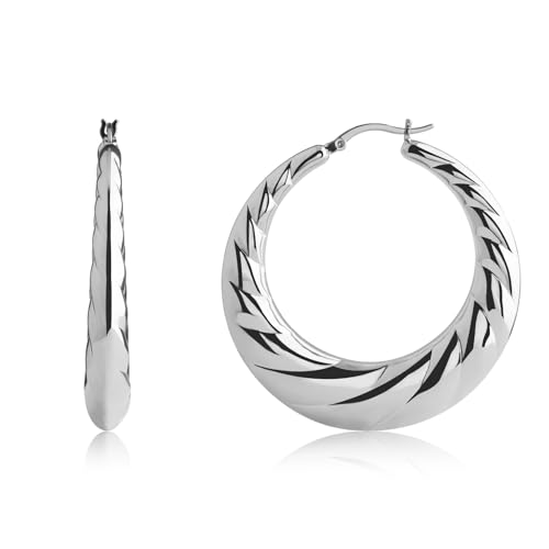 ALEXCRAFT Creolen Silber 925 Groß Breite Ohrringe Silver Hoop Earrings Chunky für Damen Geschenk für Frauen Freundin Mama Mädchen von ALEXCRAFT