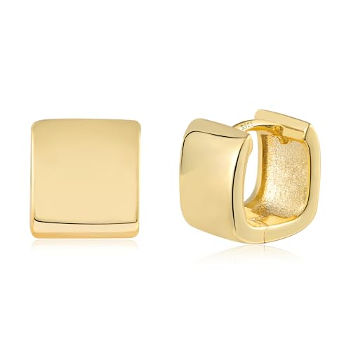 ALEXCRAFT Dick Eckige Creolen Gold Klein Damen 14K Goldener Ohrringe Vergoldete Geschenk für Frauen Freundin Mama Mädchen von ALEXCRAFT
