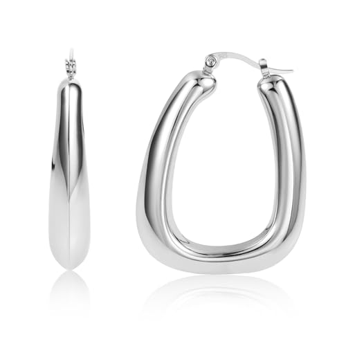 ALEXCRAFT Dick Eckige Creolen Ohrringe Silber 925 für Damen Chunky Hoops Silber Geschenk für Frauen Freundin Mama Mädchen von ALEXCRAFT