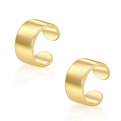 ALEXCRAFT Breit Ear Cuff Gold Wasserfest Non-Piercing Ohrringe Fake Helix Knorpel Ohrmanschette Ohne Ohrloch Wickelohrring Fakepircings Ohr Cuffs Ohrklemme für Frauen Freundin Mama von ALEXCRAFT