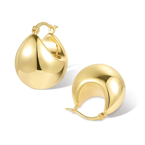 ALEXCRAFT Dicke Tropfen Ohrringe Gold Creolen Breit 14K Chunky Gold Hoop Earrings für Frauen Freundin Mama Mädchen von ALEXCRAFT