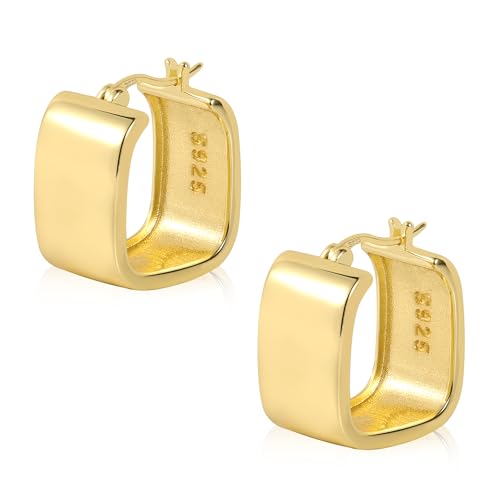 ALEXCRAFT Dicke Ohrringe Gold Creolen Eckig 14K Chunky Goldene Ohrringe Damen Geschenk für Frauen Freundin Mama Mädchen von ALEXCRAFT