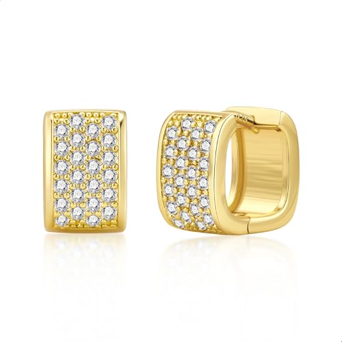 ALEXCRAFT Zirkonia Dicke Ohrringe Gold Creolen Eckig 14K Goldene Ohrringe Damen Gold Hoop Earrings für Frauen Freundin Mama Mädchen von ALEXCRAFT