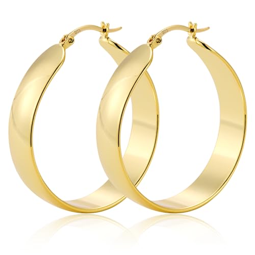 ALEXCRAFT Dicke Ohrringe Gold Groß Creolen 14K Goldene Ohrringe Damen Chunky Large Gold Hoop Earrings für Frauen Freundin Mama Mädchen 50MM von ALEXCRAFT