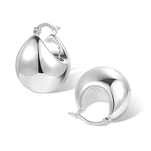 ALEXCRAFT Dicke Tropfen Ohrringe Silber 925 Creolen Damen Chunky Silver Hoop Earrings für Frauen Freundin Mama Mädchen von ALEXCRAFT