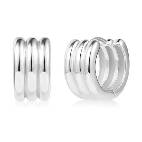 ALEXCRAFT Dicke Ohrringe Silber 925 Creolen Klein Damen Chunky Silver Earrings 925 Hoops Geschenk für Frauen Freundin Mama von ALEXCRAFT