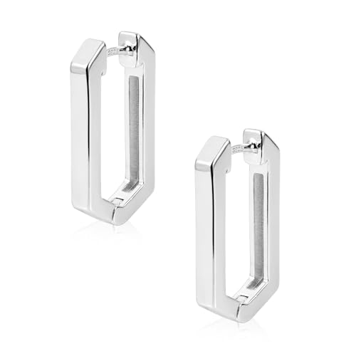 ALEXCRAFT Dicke Ohrringe Silber 925 Creolen Eckig Breit Chunky Silver Hoop Earrings für Frauen Freundin Mama Mädchen von ALEXCRAFT