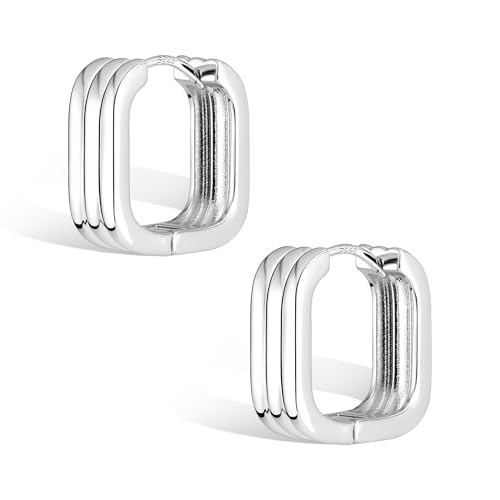 ALEXCRAFT Dicke Ohrringe Silber 925 Creolen Eckig Damen Klein Chunky Square Silver Hoop Earrings für Frauen Freundin Mama von ALEXCRAFT