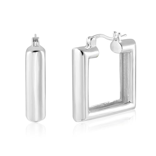 ALEXCRAFT Ohrringe Silber 925 Damen Creolen Eckig Square Silver Hoop Earrings für Frauen Freundin Mama von ALEXCRAFT
