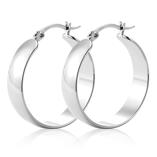 ALEXCRAFT Dicke Ohrringe Silber 925 Groß Creolen Damen Chunky Large Silver Hoop Earrings für Frauen Freundin Mama Mädchen 30MM von ALEXCRAFT