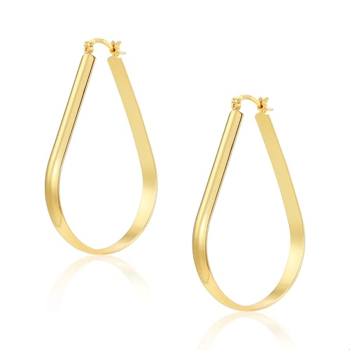 ALEXCRAFT Tropfen Chunky Creolen Gold Breit Ohrringe Große Dicke 14K Goldene Ohrringe Damen Large Gold Hoop Earrings für Frauen Freundin Mama Mädchen 40 * 61MM von ALEXCRAFT
