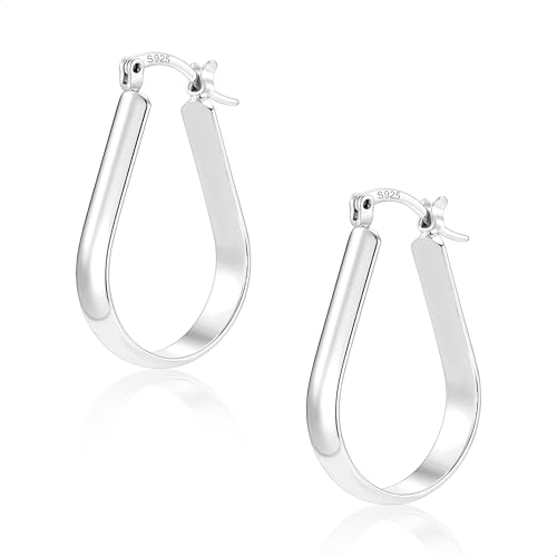 ALEXCRAFT Tropfen Breite Creolen Silber 925 Ohrringe Groß Chunky Large Silver Hoop Earrings Women für Damen Frauen Freundin Mama Mädchen 22 * 33MM von ALEXCRAFT
