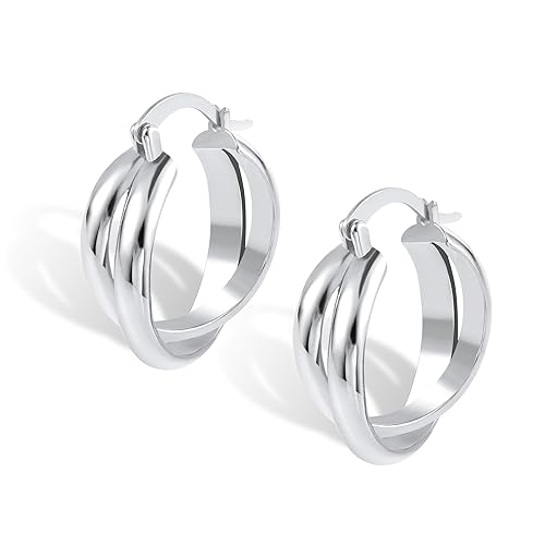 ALEXCRAFT Doppelt Creolen Silber Hypoallergen Ohrringe Kreolen Damen für Frauen Freundin Mama Mädchen von ALEXCRAFT