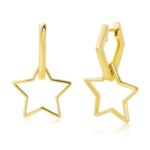 ALEXCRAFT Ohrringe Gold Creolen Stern Diamant Goldene Creolen Damen Ohrringe Gold Hängend Statement Drop Eckige für Frauen Freundin Mama Mädchen von ALEXCRAFT