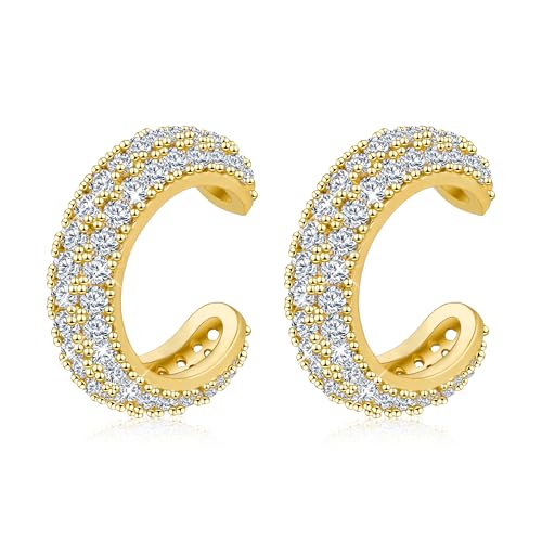 ALEXCRAFT Ear Cuff Gold Set Wasserfest Ohrklemme mit Zirkonia Ohrringe Ohr Conch Piercing Fake klemmen Clip On Earrings for Women von ALEXCRAFT