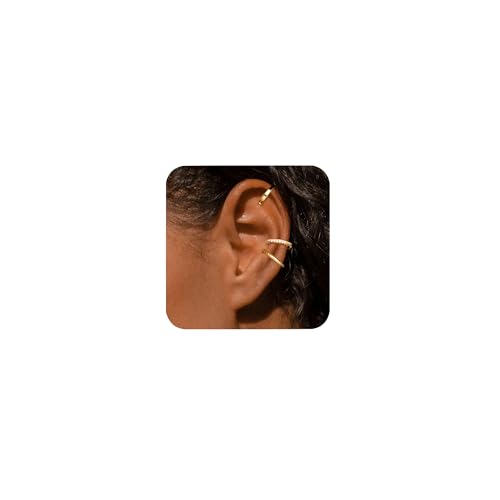 ALEXCRAFT Ear Cuff Gold Set Non-Piercing mit Zirkonia Gedrehte Fake Helix Knorpel Ohrmanschette Ohne Ohrloch Wickelohrring Fakepircings Ohr Cuffs Ohrklemme für Frauen Freundin Mama ALEXCRAFT Ear Cuff Gold Set Non-Piercing mit Zirkonia Gedrehte Fake Helix Knorpel Ohrmanschette Ohne Ohrloch Wickelohrring Fakepircings Ohr Cuffs Ohrklemme für Frauen Freundin Mama von ALEXCRAFT