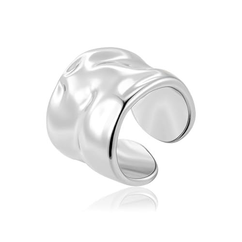 ALEXCRAFT Ringe Silber Damen Verstellbar Groß Chunky Edelstahl Wasserfest Silber Ringe 925 Frauen Statement Ring Herren Silber von ALEXCRAFT